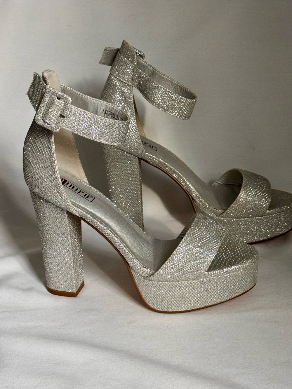 Silver Glitter Platform Heels 8 Ankle Strap